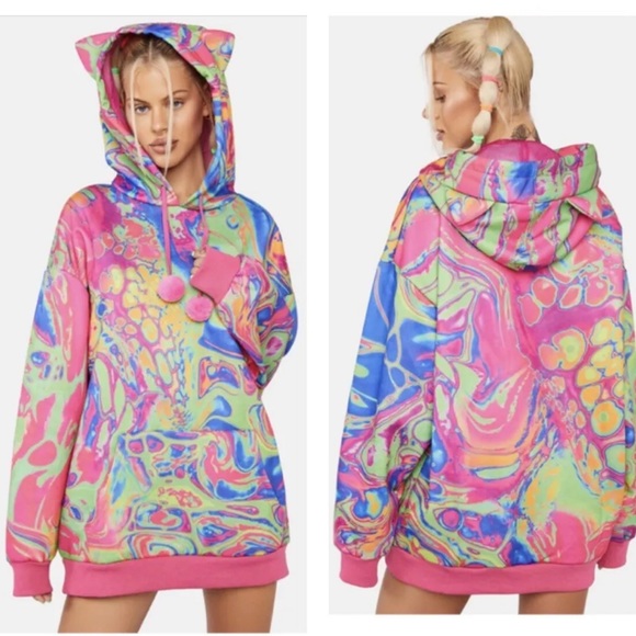 Dolls Kill | Tops | Dolls Kill Club Exx Acid Amoeba Oversized Hoodie ...